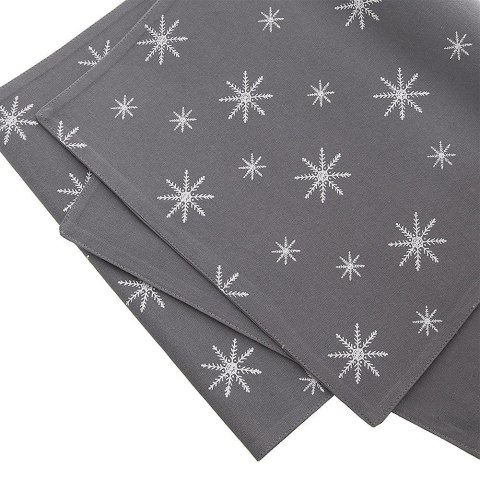 Bieżnik na Stół Bawełniany Świąteczny ORION 130 x 32 cm Płatek Szary