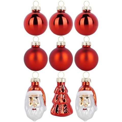 Bombki Czerwone 9 szt. Nietłukące 3 / 5 cm Choinka Mikołaj Okrągłe