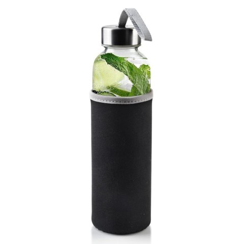Butelka na Wodę MONDEX Szklana z Pokrowcem 490 ml Czarna Na Siłownię