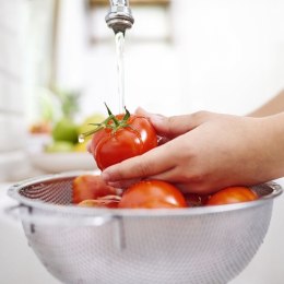 Cedzak Durszlak z Uchwytami do Makaronu Warzyw Owoców Stalowy ORION 28,5 cm