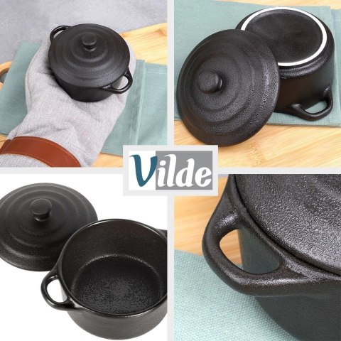 Miseczka do Zapiekania 150 ml Porcelanowa Czarna z Pokrywką VILDE