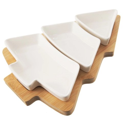 Miseczki z Tacą na Przekąski Dipy Choinka Porcelanowe Białe ORION 28 cm