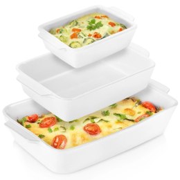 Naczynia Żaroodporne Ceramiczne Zestaw 3 szt. Białe Formy do Pieczenia