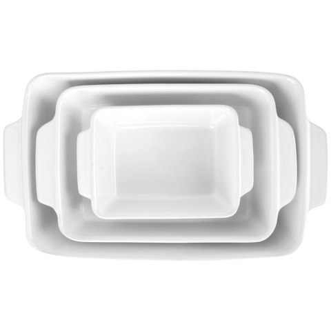 Naczynia Żaroodporne Ceramiczne Zestaw 3 szt. Białe Formy do Pieczenia