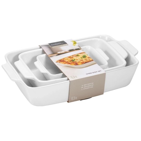 Naczynia Żaroodporne Ceramiczne Zestaw 3 szt. Białe Formy do Pieczenia