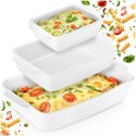 Naczynia Żaroodporne Ceramiczne Zestaw 3 szt. Białe Formy do Pieczenia