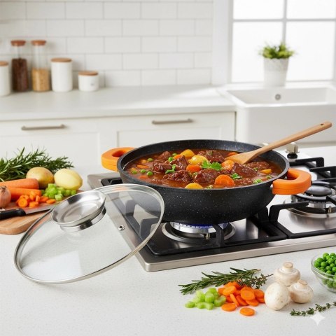 Patelnia Głęboka Granitowa 2,1 L 24 cm Pokrywka Aroma Dozownik VILDE