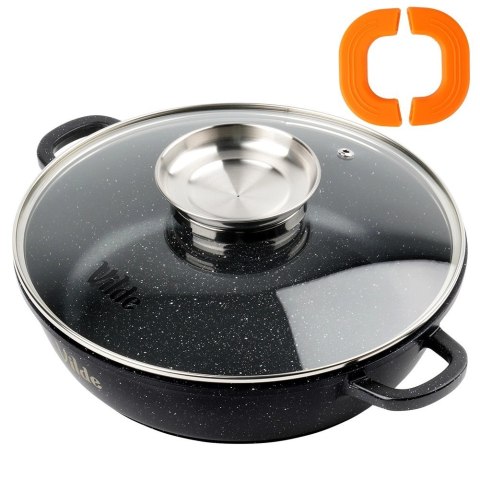 Patelnia Głęboka Granitowa 2,1 L 24 cm Pokrywka Aroma Dozownik VILDE