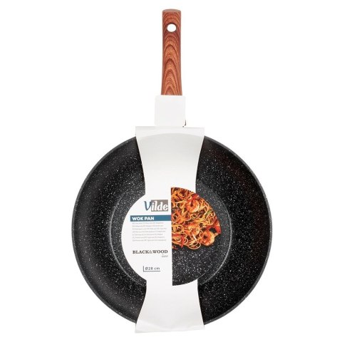 Patelnia Wok Granitowa 28 cm VILDE Black&Wood Nieprzywierająca Indukcja