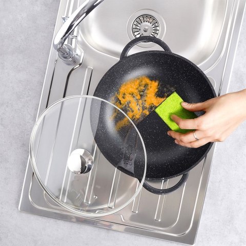 Patelnia Wok Granitowa Głęboka ze Szklaną Pokrywką Gaz Indukcja ORION 32 cm