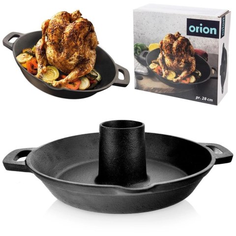 Patelnia Żeliwna 28 cm ORION Litina ze Stojakiem na Kurczaka Grill