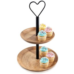 Patera Dwupiętrowa 37 cm Drewno Mango Loft Serce na Owoce Ciasta