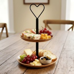 Patera Dwupiętrowa 37 cm Drewno Mango Loft Serce na Owoce Ciasta