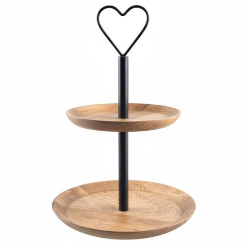 Patera Dwupiętrowa 37 cm Drewno Mango Loft Serce na Owoce Ciasta