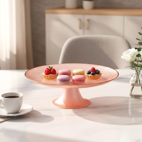 Patera na Tort Ciasto na Nóżce Szkło Perłowy Róż 21 cm Home Styling