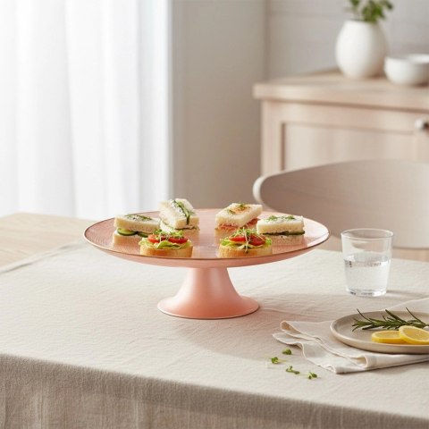 Patera na Tort Ciasto na Nóżce Szkło Perłowy Róż 21 cm Home Styling