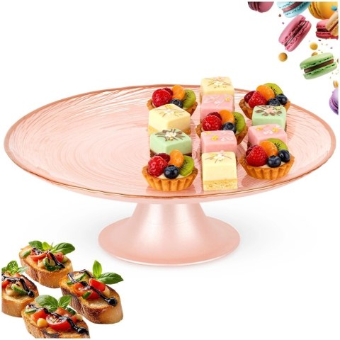 Patera na Tort Ciasto na Nóżce Szkło Perłowy Róż 21 cm Home Styling