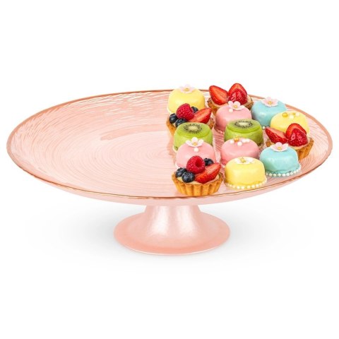 Patera na Tort Ciasto na Nóżce Szkło Perłowy Róż 28 cm Home Styling