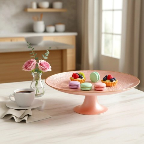 Patera na Tort Ciasto na Nóżce Szkło Perłowy Róż 28 cm Home Styling