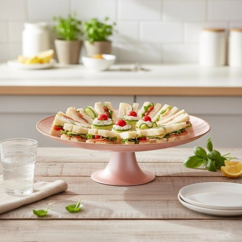 Patera na Tort Ciasto na Nóżce Szkło Perłowy Róż 28 cm Home Styling