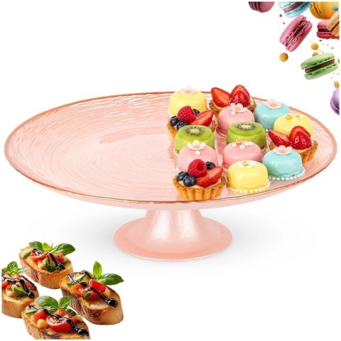 Patera na Tort Ciasto na Nóżce Szkło Perłowy Róż 28 cm Home Styling