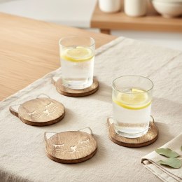 Podkładki pod Kubek 4 szt. Drewno Mango Kotki Zestaw Prezentowy