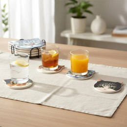 Podstawki pod Kubek Kotki Komplet 4 szt. Ceramiczne w Stojaku