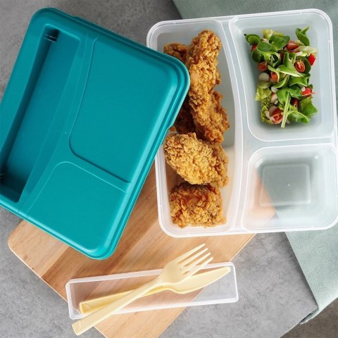Pojemnik Lunchbox Dzielony 3 Komory 13L EXCELLENT Zestaw Sztućce 23 x 19 cm
