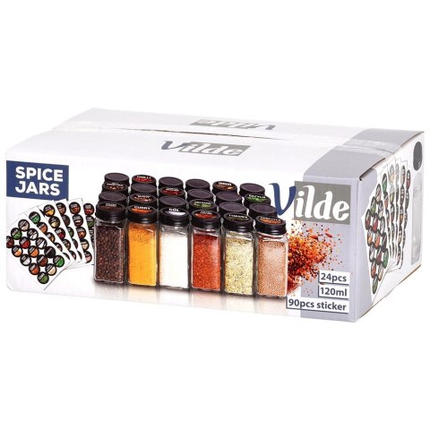 Pojemnik na przyprawy szklany 120 ml 24 szt. + 90 naklejek