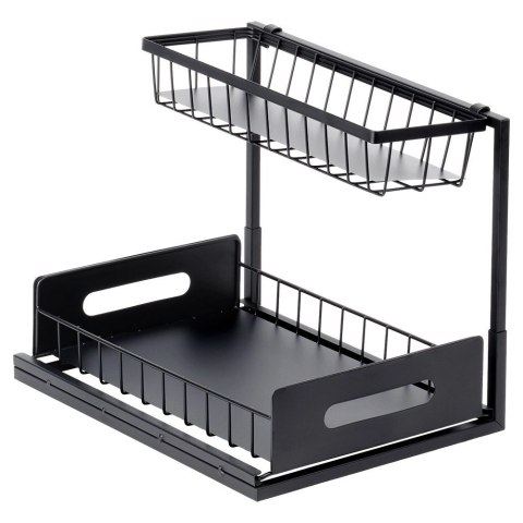 Półka Kuchenna Metalowa 2 Poziomy Wysuwana Szuflada Czarna VILDE