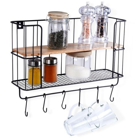 Półka Kuchenna z Wieszakami Metalowa Loft Czarna VILDE 41 x 12 x 25,5 cm