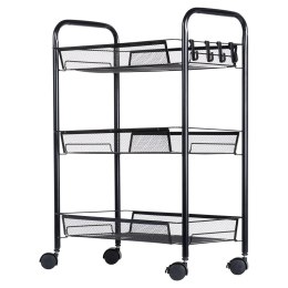 Półka Regał na Kółkach 3 Poziomowy Metal Czarny 44 x 26 x 63 cm VILDE