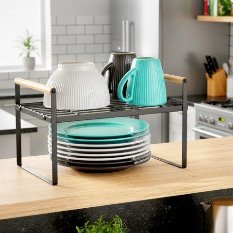 Półka Wkład do Szafki Kuchennej z Uchwytami Bambus Metal Czarny 33 cm