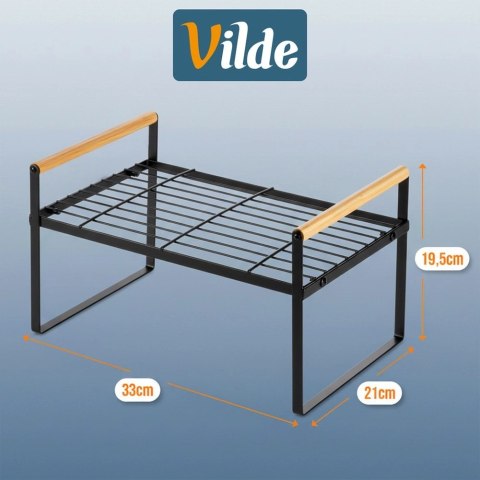 Półka Wkład do Szafki Kuchennej z Uchwytami Bambus Metal Czarny 33 cm