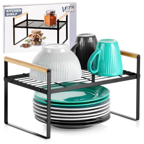 Półka Wkład do Szafki Kuchennej z Uchwytami Bambus Metal Czarny 33 cm