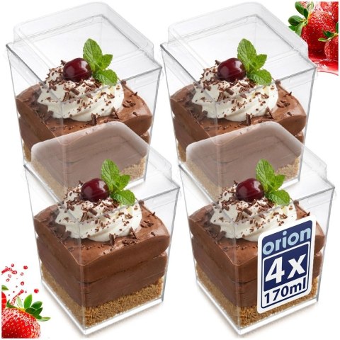 Pucharki z Pokrywkami 160ml Zestaw 4 szt. na Desery i Musy ORION Party
