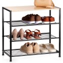 Regał na Buty 3 Poziomy Metal Czarny Półka Bambus 60 x 30 x 57 cm