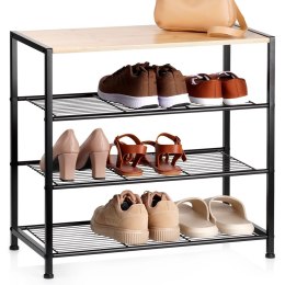 Regał na Buty 3 Poziomy Metal Czarny Półka Bambus 60 x 30 x 57 cm