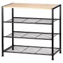 Regał na Buty 3 Poziomy Metal Czarny Półka Bambus 60 x 30 x 57 cm