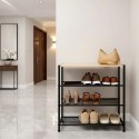Regał na Buty 3 Poziomy Metal Czarny Półka Bambus 60 x 30 x 57 cm