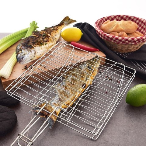 Ruszt do Grillowania Ryb Zamykany Metalowy 3 Ryby 55,5 x 28 cm ORION