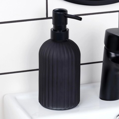 Dozownik do Mydła VILDE 400 ml Szklany Czarny Mat Ryflowany z Blokadą