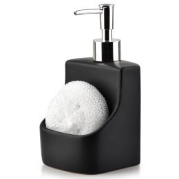 Dozownik do Naczyń Ceramiczny VILDE 400 ml z Gąbką i Kieszenią, Czarny Mat
