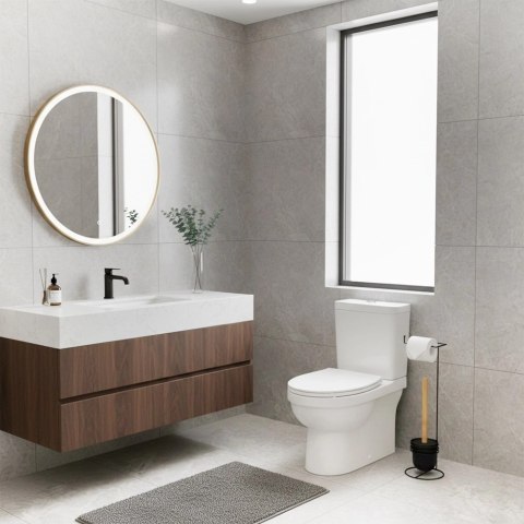 Stojak Łazienkowy VILDE 2w1 na Papier Toaletowy Szczotka WC Metal Czarny