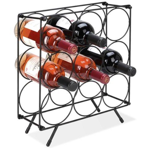 Stojak na Wino 9 Butelek Metalowy Loft Czarny Organizator ORION