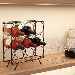 Stojak na Wino 9 Butelek Metalowy Loft Czarny Organizator ORION