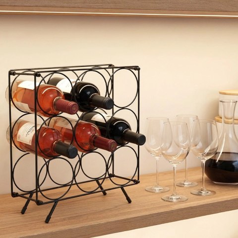 Stojak na Wino 9 Butelek Metalowy Loft Czarny Organizator ORION