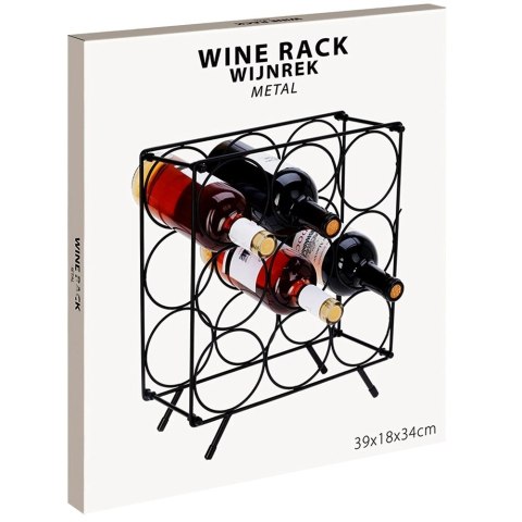 Stojak na Wino 9 Butelek Metalowy Loft Czarny Organizator ORION