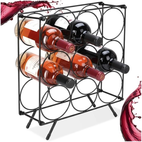 Stojak na Wino 9 Butelek Metalowy Loft Czarny Organizator ORION