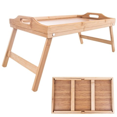 Stolik Śniadaniowy ORION 50x30x24,5 cm Bambusowy Drewniany do Łóżka Laptopa